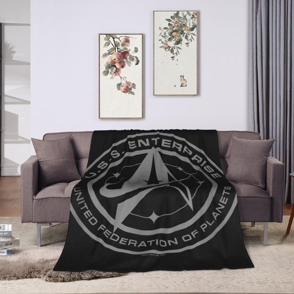 Stars Treks Discovery Enterprise Crest Blanket For Living Room Airplane Travel Flannel Bedspread Bed Cover