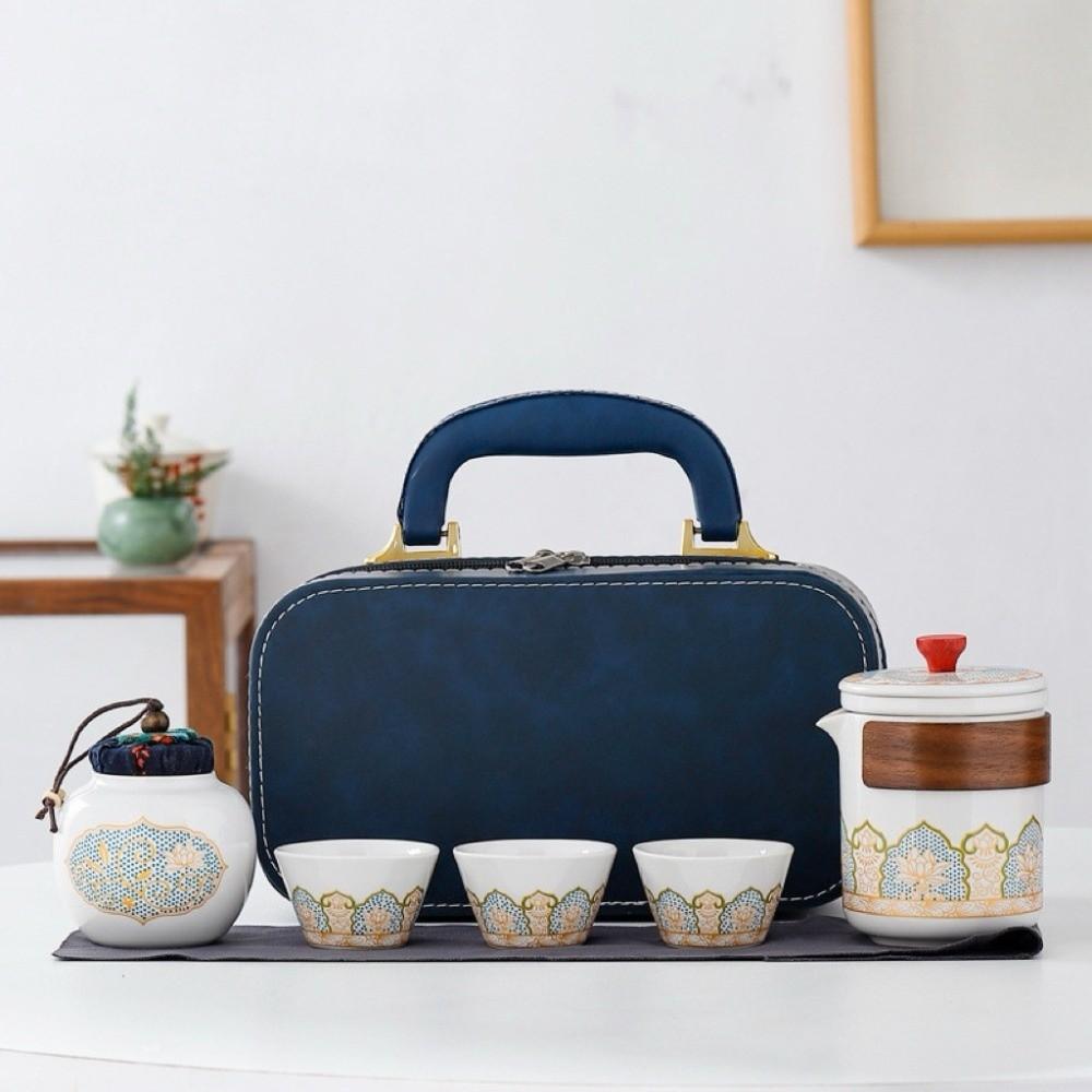 with Canister Travel Tea Set Ceramic Porcelain Teaware Tea Pot and Cup Set Tea Gift Set  Travel Use