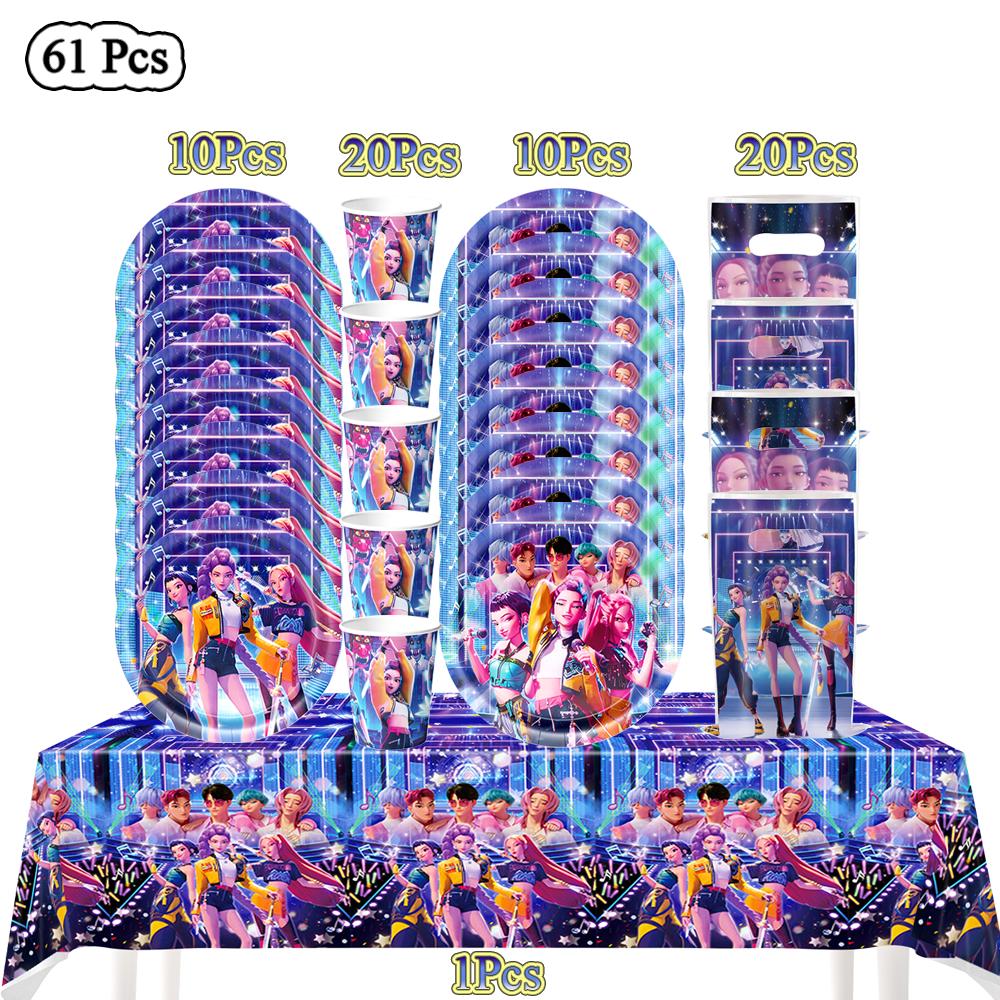 K Pop Łowcy Demonów Dekoracja Urodzinowa Balony Artykuły na Imprezę Jednorazowa Zastawa Stołowa Baner Streamer Artykuły na Baby Shower Prezenty