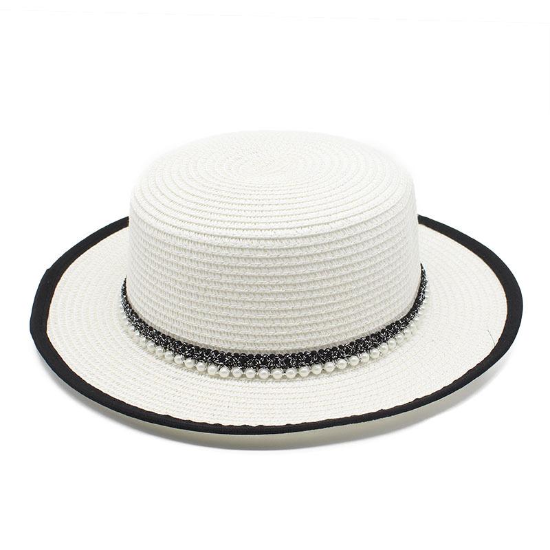 Straw Hat Women'S French Retro Small Fresh Hat British White Flat Top Top Hat Trendy Ins Summer