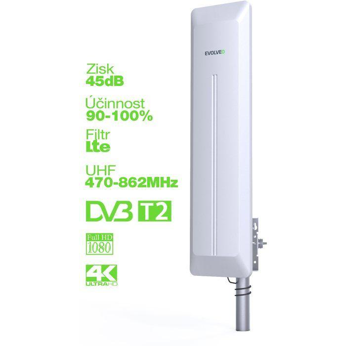 EVOLVEO HDO, antenne DVB-T2 extérieure active, filtre LTE,4G,5G