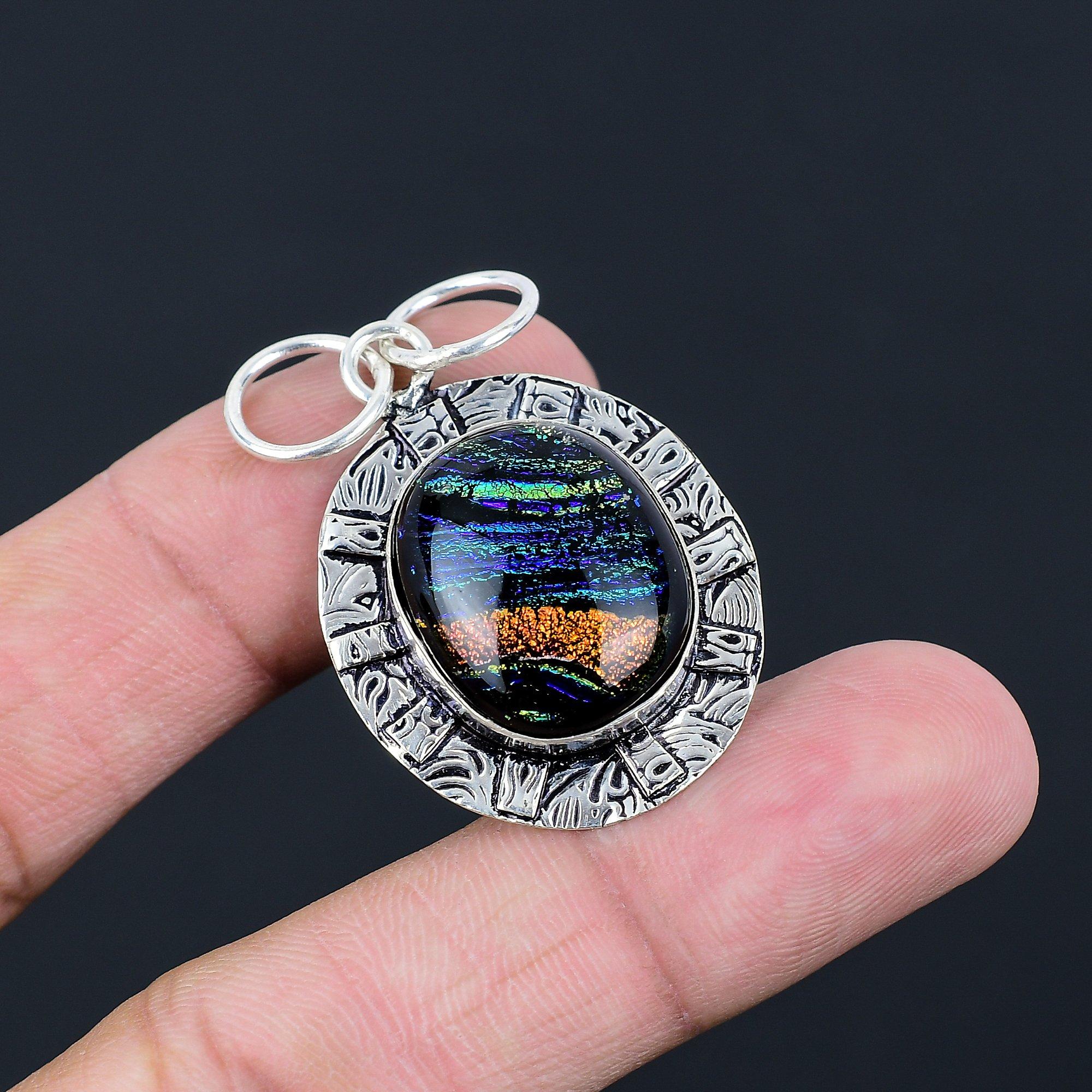 

Daughters Day Sale 925 Sterling Silver Natural American Dichroic Glass Pendant
