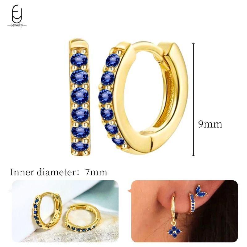 925 Silver Ear Buckles Fashion Hoop Earrings Dark Blue Crystal Pendant Gold Earrings High Women's Jewelry Luxury Gifts