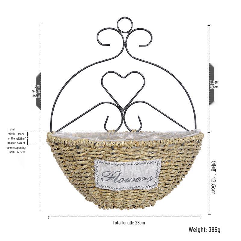 Pastoral Handmade Woven Straw Wall Hanging Flower Basket Decoration