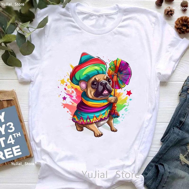 Unisex Cute French Bulldog Puppy Print T Shirt Girls Funny White Tshirt Women Harajuku Kawaii Dog Lover T-Shirt Female