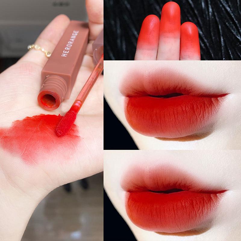 Herorange Velvet Matte Lip Gloss Glaze Waterproof Long-Lasting Liquid Lipsticks Tint Silky Texture Pigment Cosmetics