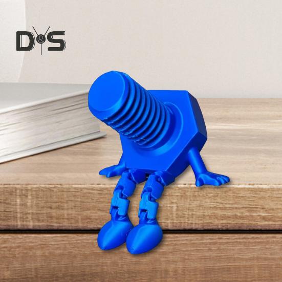 1/2Pcs 3D Printed Bolt Nut Figurine with Articulated Legs Movable Joints Cartoon Screw Figure Statue Toy Home Office Desktop Decoration Ornament