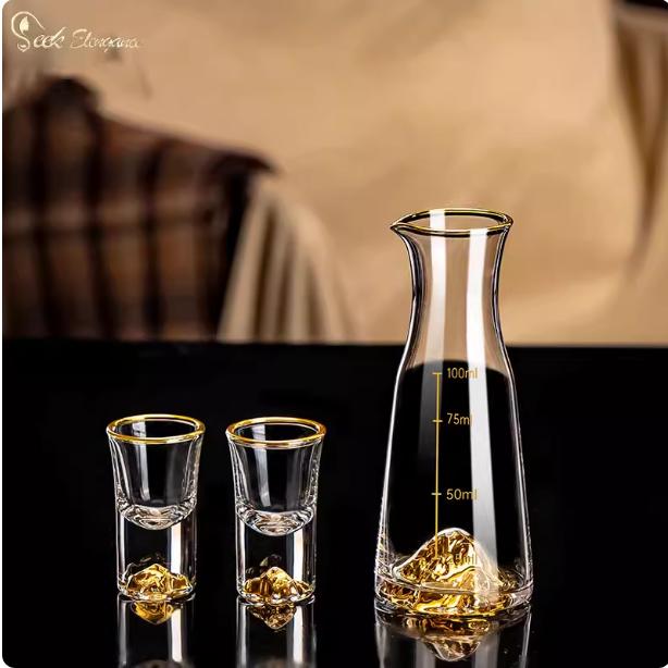 Gold Foil Golden Rockery Wine Glass Set Wine Divider 100ml Wine Jug Set Metal Storage Rack Transparent Gold Mountain