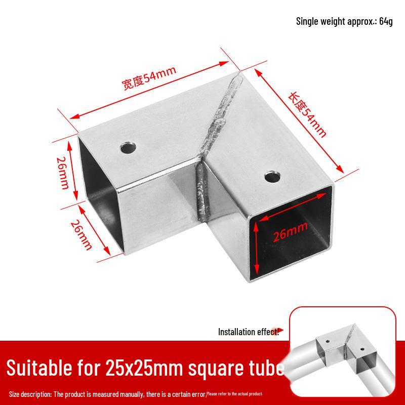 Złącza do kwadratowych rur ze stali nierdzewnej 25x25mm: Trójnik 90°, Czterodrogowy, Złączki bez spawania