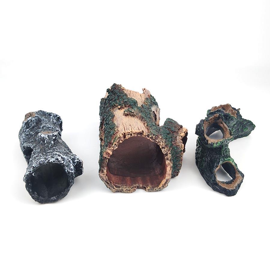 Aquarium Hollow Log Decor Multifunction Resin Fish Shrimp Hiding Cave Aquarium Oxygen Set Bubble Stone Aquarium Air Pumps Accessories