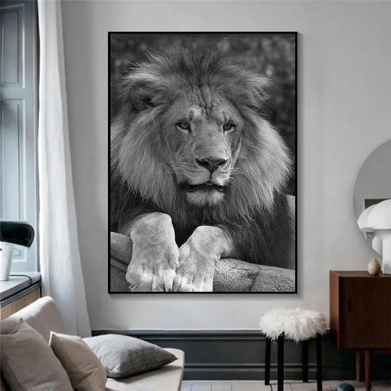Black White Animals Lions Oil Painting Modern Canvas Posters and Prints Wall Art Picture for Living Room Cuadros Home Decoration