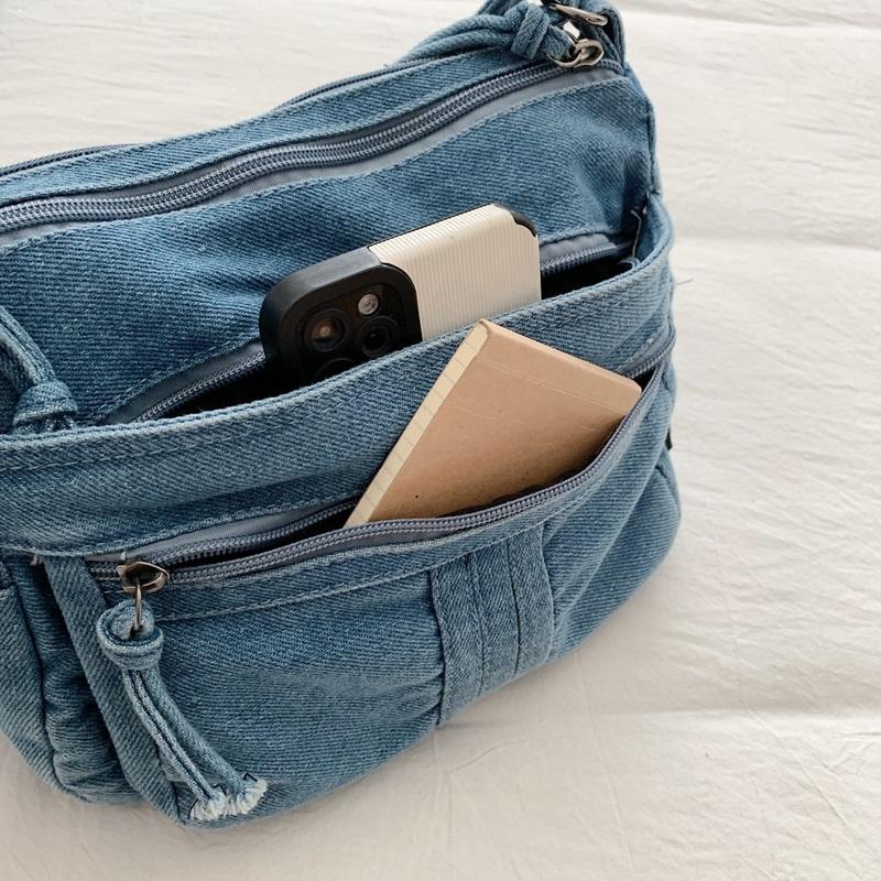 Denim Mobile Phone Bag Women's Shoulder Crossbody Bag Multi-Compartment Small Square Bag