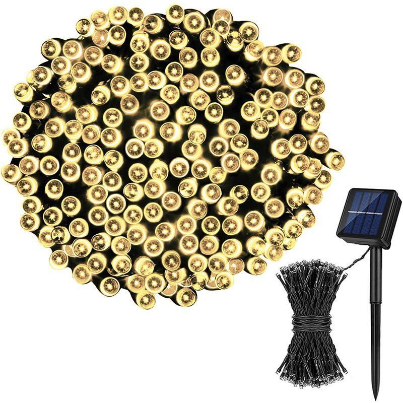 Waterproof Solar LED String Lights with Ground Plug - Outdoor Camping, Garden, and Holiday Decoration with 8 Functions