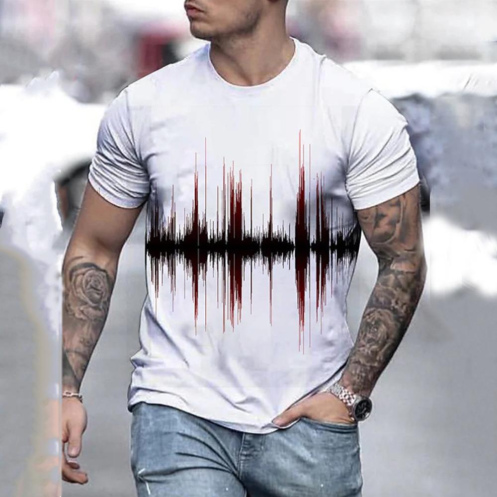 Fashion Men's T-Shirt Black White Stripe Printed Personalized Casual Plus Size Comfortable Round Neck Short Sleeved T-shirt
