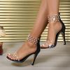 Fashion New Pvc Clear Broadband Crystal Womens Thin High Heels Sandals Summer Sexy Open Toe Zipper Cover Heeled Stiletto Shoes Black