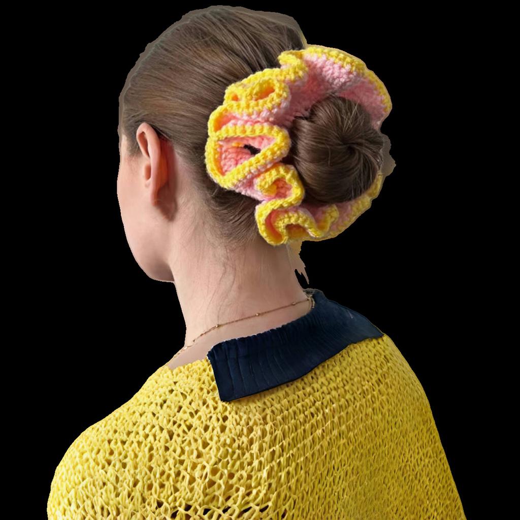 Colorful Knit Hair Scrunchies With Color Contrast Details Soft Hair Tie Elastic Bands Accesories For Women And Girls