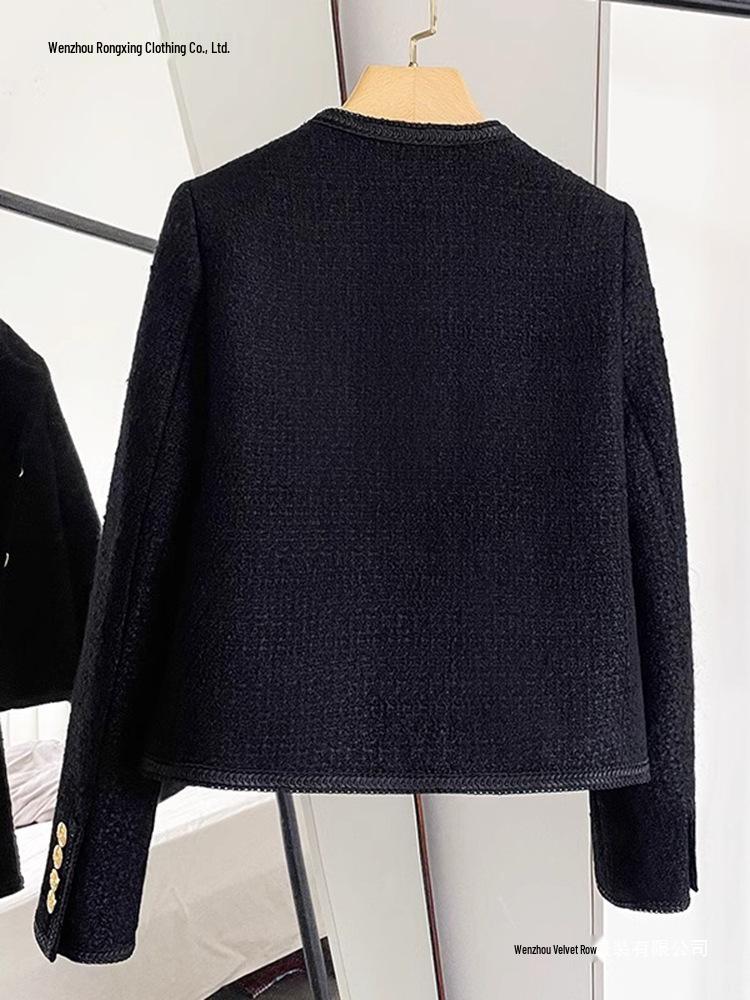Women's 2025 Autumn/Winter Classic French Wool Tweed Little Black Jacket