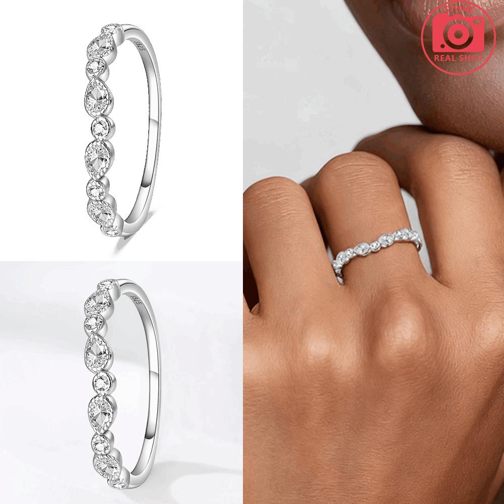 Authentic Ring copper White Heart Zircon Ring Exquisite Teardrop Womans Open Ring Anniversary Fine Gift Accessory