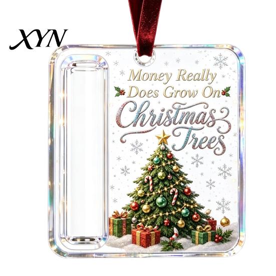 Personalized Holiday Cash Container Christmas Gift Ornament, Clear Acrylic Money Holder, Xmas Reusable Keepsake Tree Hanging Decoration, Funny Ways To