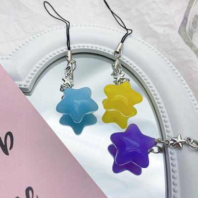Lanière de téléphone portable en forme d'étoile de couleur bonbon, chaîne de téléphone en pentagramme simple et mignonne pour filles, accessoires de porte-clés