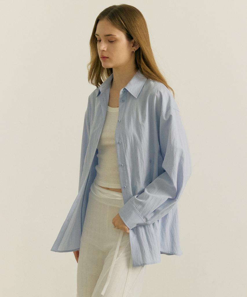OSTKAKA Asymmetrical Button Fastening Shirt Sky Blue