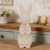 Rattan Effect Resin Easter Bunny Figurine Wicker Rabbit Statue with Bow for Spring Table Centerpiece Indoor Outdoor Patio Yard Farmhouse Home Decor
