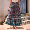Holiday wind hollow lace splicing human cotton skirt exotic wind high waist thin swinging beach skirt