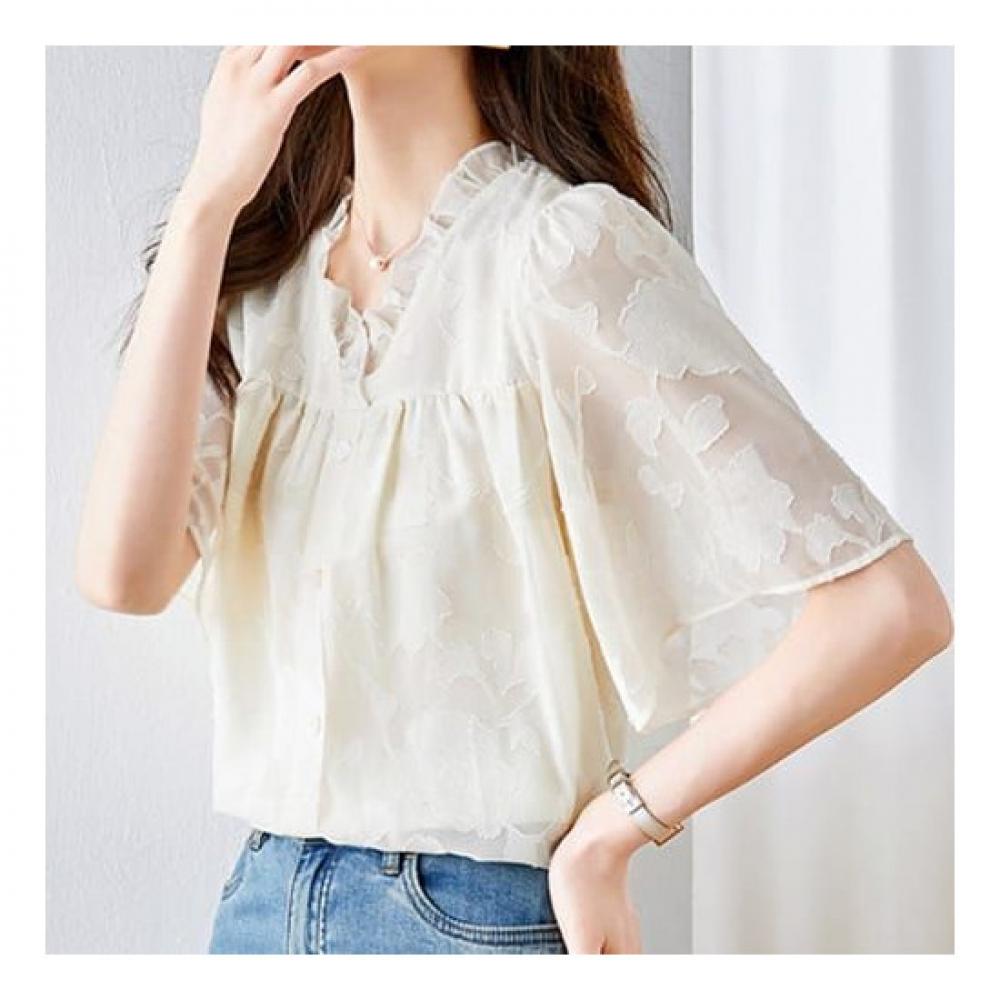 NaVaVa Flower Lace V Neck Short sleeVe Blouse Nb2262