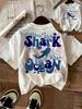 Marine Creatures and Letter Printed Childrens Round Neck Short Sleeved Tshirt with Simple Style Suitable for Summer Wear