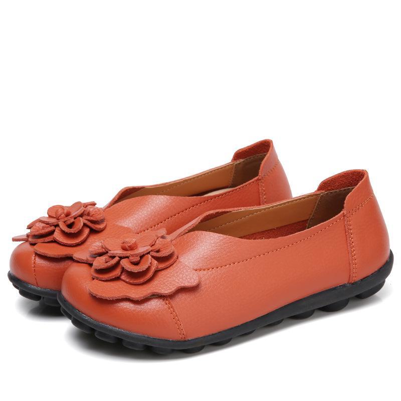 2023 Spring/Summer Women's Two-layer Cowhide Floral Flat Shoes - Comfortable and Stylish for Moms