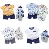 Summer Printed Pyramid Shirt Short Sleeved Shorts Set for Male and Female Infants and Young Children
