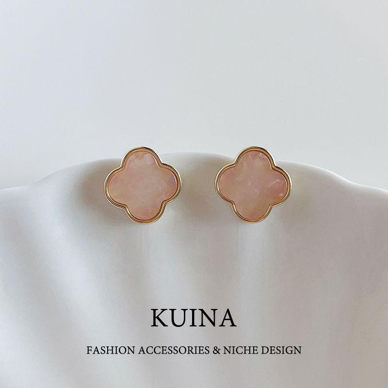 

Four Leaf Clover Ear Stud Accessible Luxury Fancy Dignified Generous Style Sterling Silver Needle Women s Earrings Niche Style Delicate Ear Jewelry As Shown in Pictures