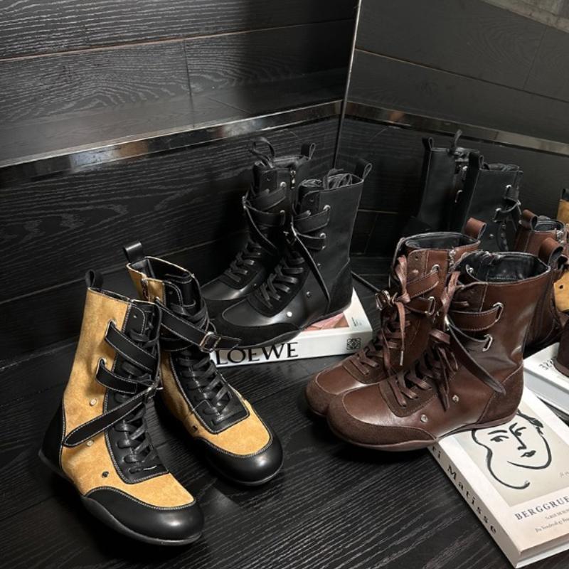 Fashion Design Sensation Boxing  Boots 2025 New Fashion Side Zipper Haome Mid-Calf Dequn Women's Boots Trendy Cross Bule