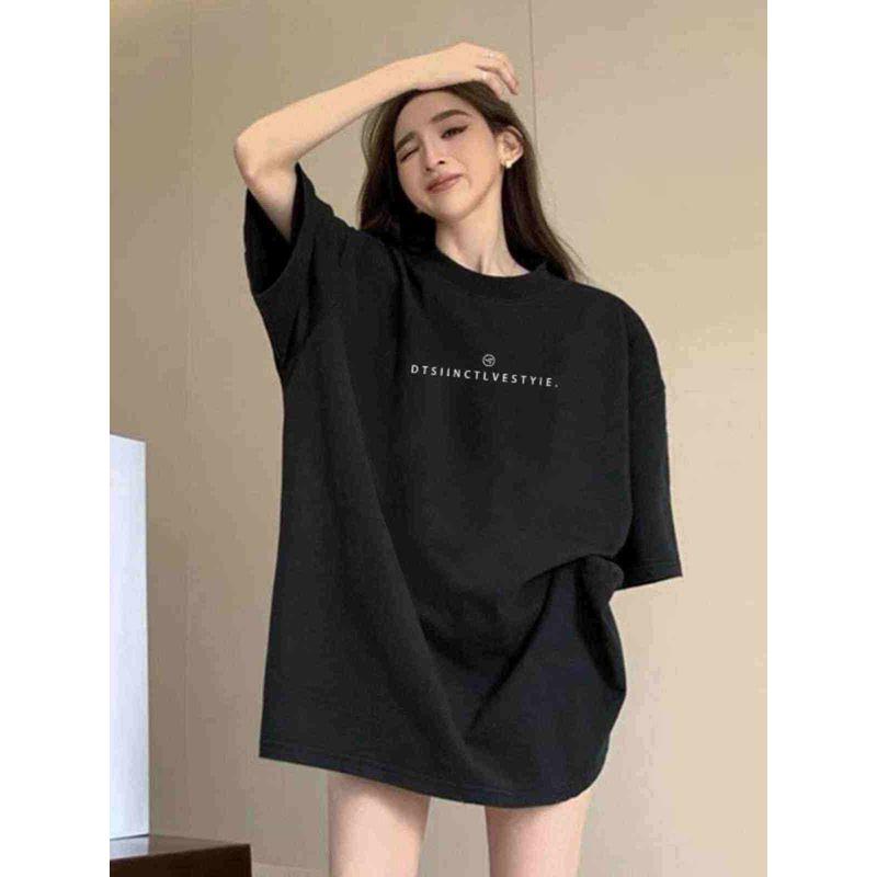 

Loose Fit 1.0-150kg American-Style Short-Sleeve Pure Cotton T-Shirt for Women, Summer Large Size Mid-Length Design with a Sweet and Cool Style Black M [Recommendation 40-50kg]