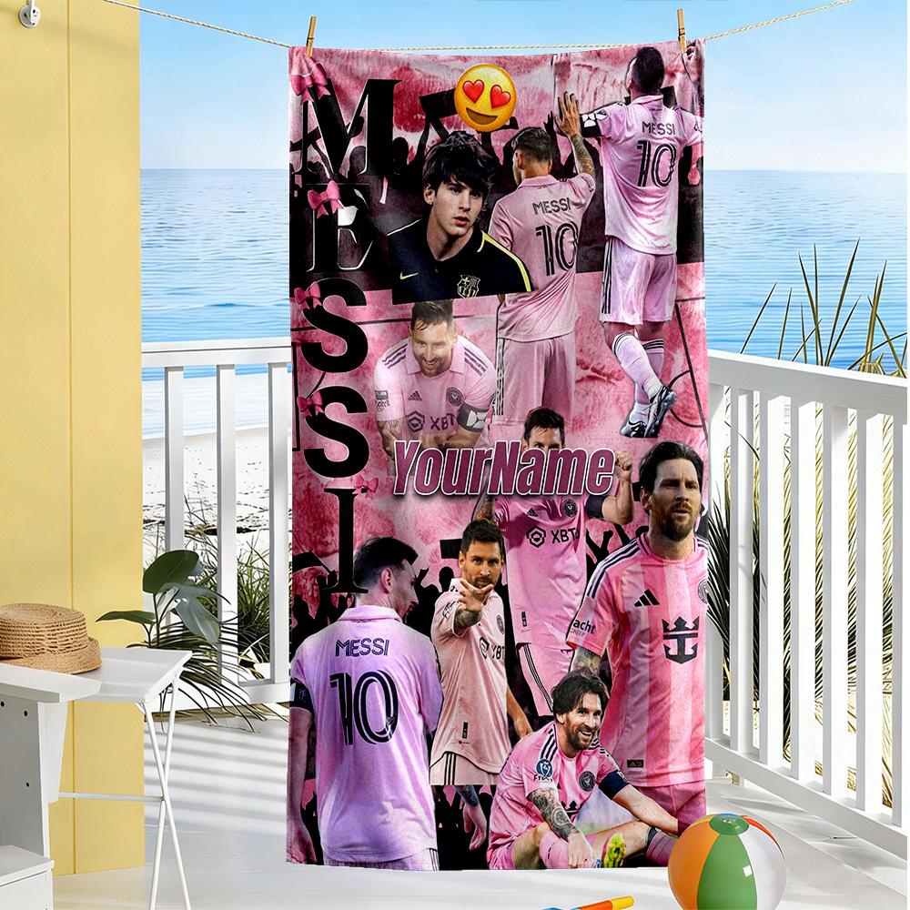 Messi Customized Name Beach Towel Quick-Dry Soft Microfiber Suitable for Swimming Gym Camping Yoga Vacation