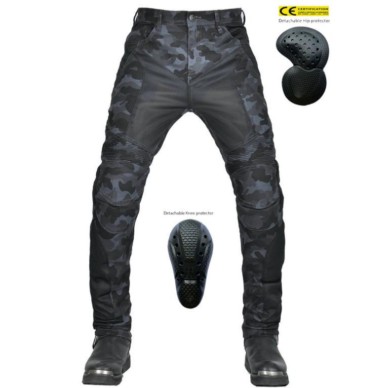 VOLERO+Motocyklové džíny pro muže a ženy+Modrá camo síťovina Prodyšné motocyklové Slim Fit jezdecké kalhoty Anti Drop
