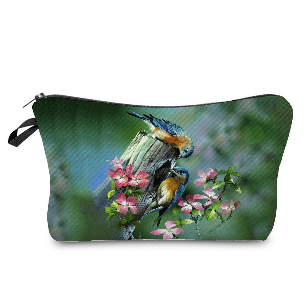 Women Bird Print Cosmetic Bag Toiletries Organize Travel Storage Case 6758