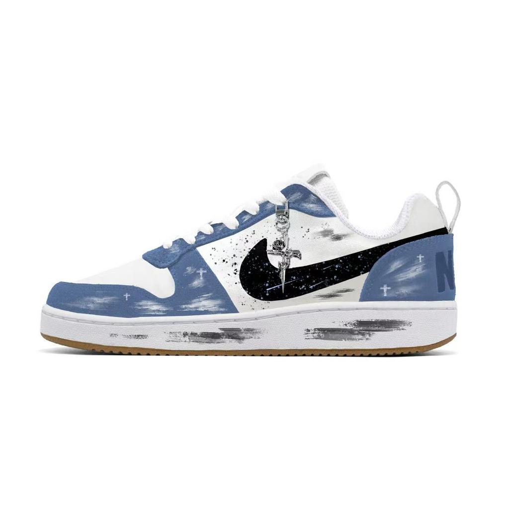Nike Court Borough Cerulean Edge Abrasion Resistant Lightweight Wear Resistant And Lightweight Low Top Skateboard Shoes 844881-100(Team93--SBOX )