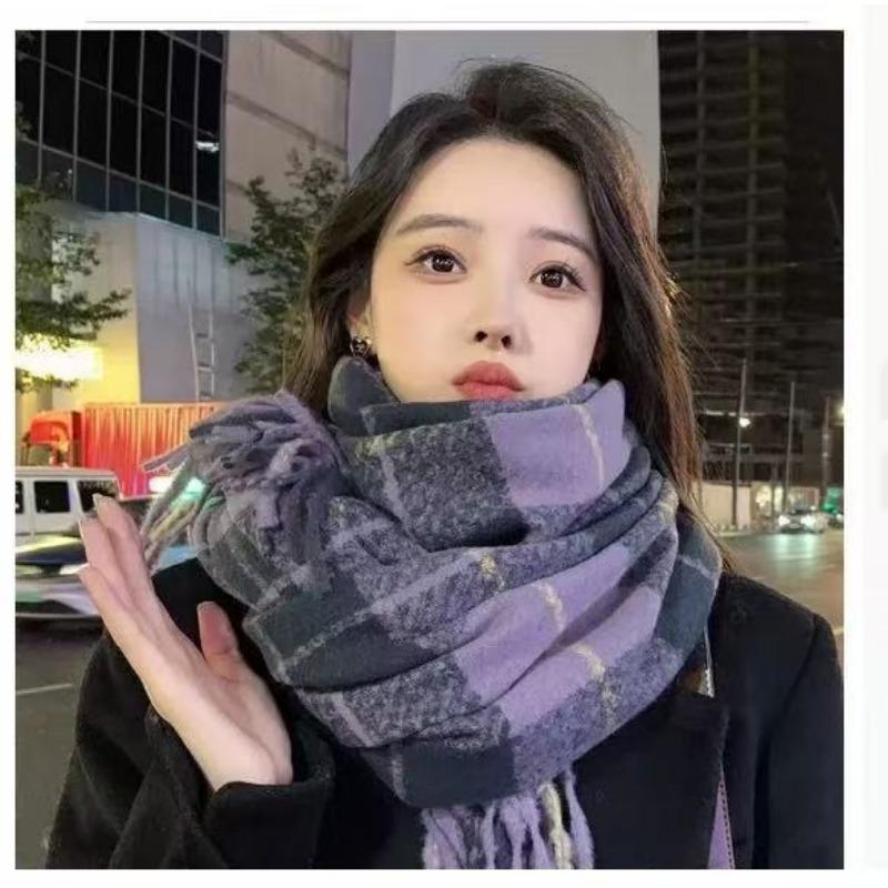 

Christmas atmosphere New red plaid scarf Women s winter versatile thickened senior sense Students keep warm