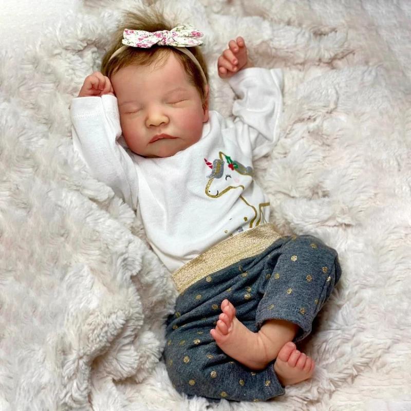 Cute Asleep Reborn Toddler Doll Levi 18'' 45 Cm Rebirth Simulation Baby Doll Handmade 3D Painted Skin Real Life Baby Dolls for Kids Birthday Xmas Gift