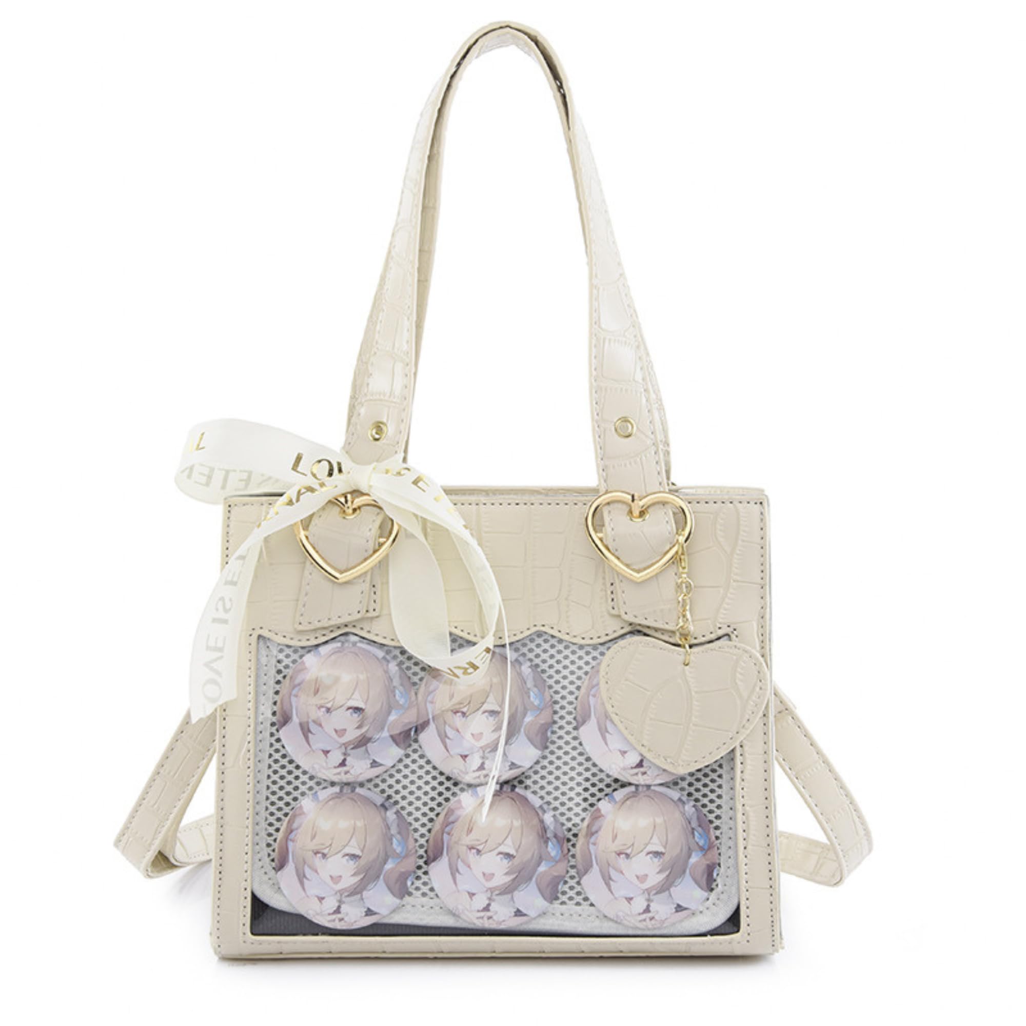 NASSIA Ita Bag, Oshikatsu Bag, 2-Way ToteHandbag, Crocodile Design, Cute Shoulder Bag (White)