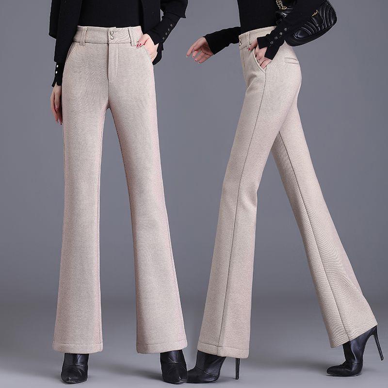 

Women s High-Waisted Woolen Micro-Flared Trousers: Autumn/Winter Plus Velvet Thickened Wide-Leg Casual Pants L - 28 (for 105-115 jin)