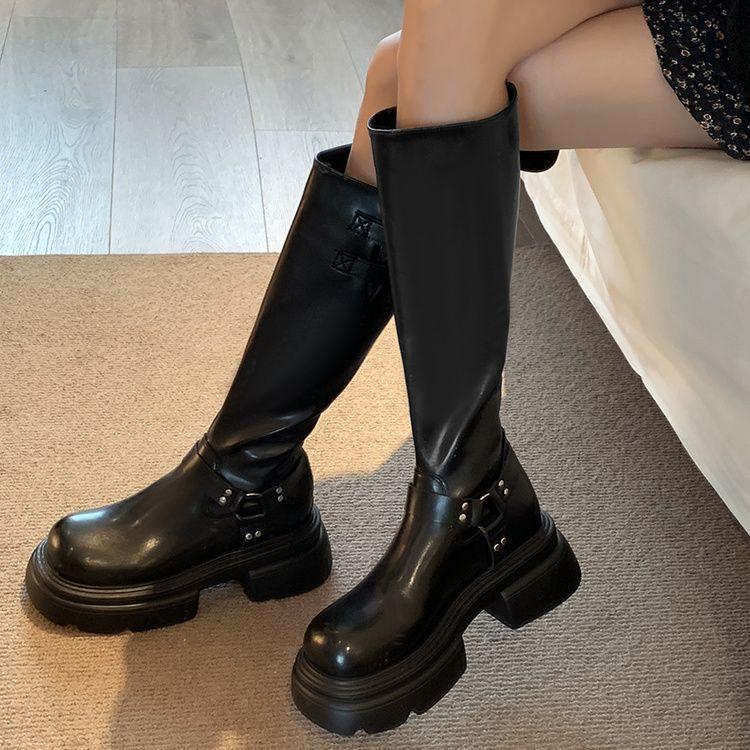 Internet Celebrity Boots Women's Knee Autumn Thick Heel Retro Knight Boots Western High Non-slip Boots Tide