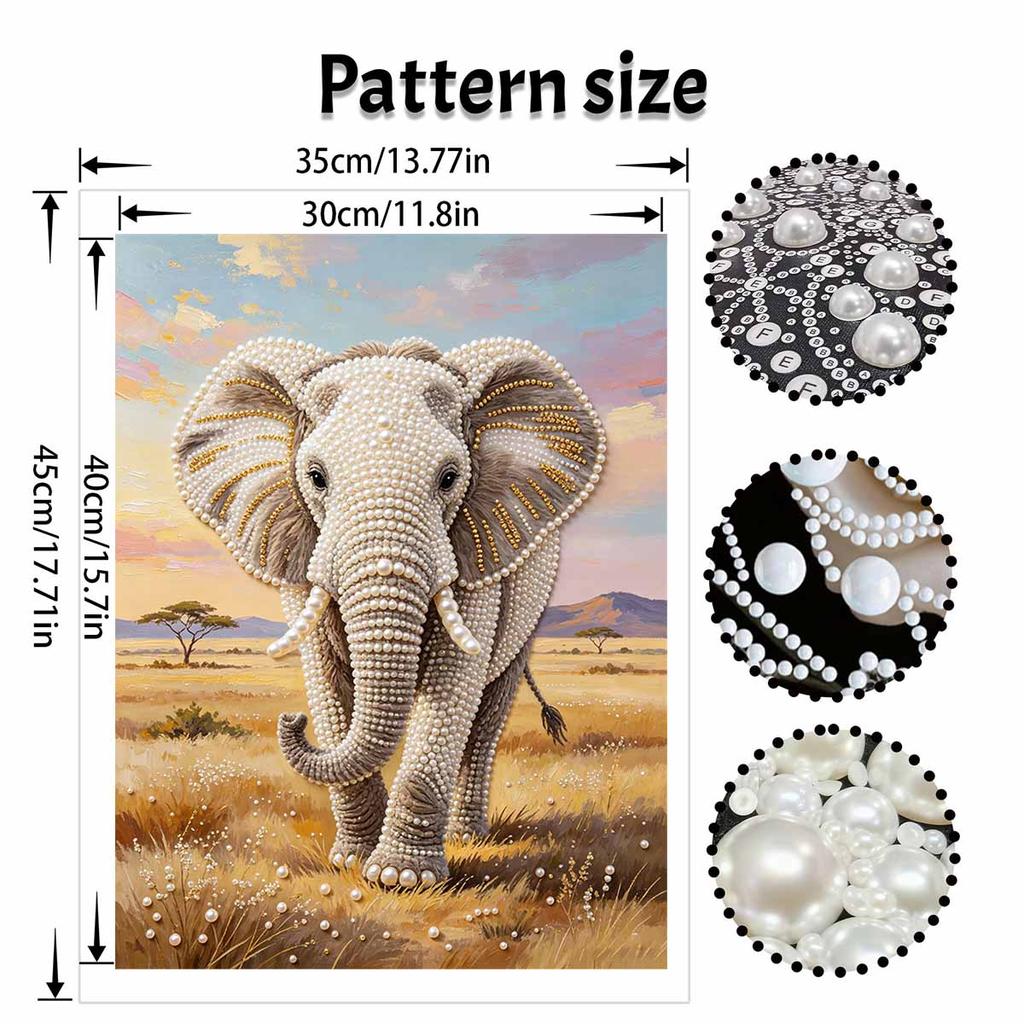 5D Round Pearl Painting Kit Majestic Elephant Pattern DIY Handmade Rhinestone Art Home Interior Decor Gift