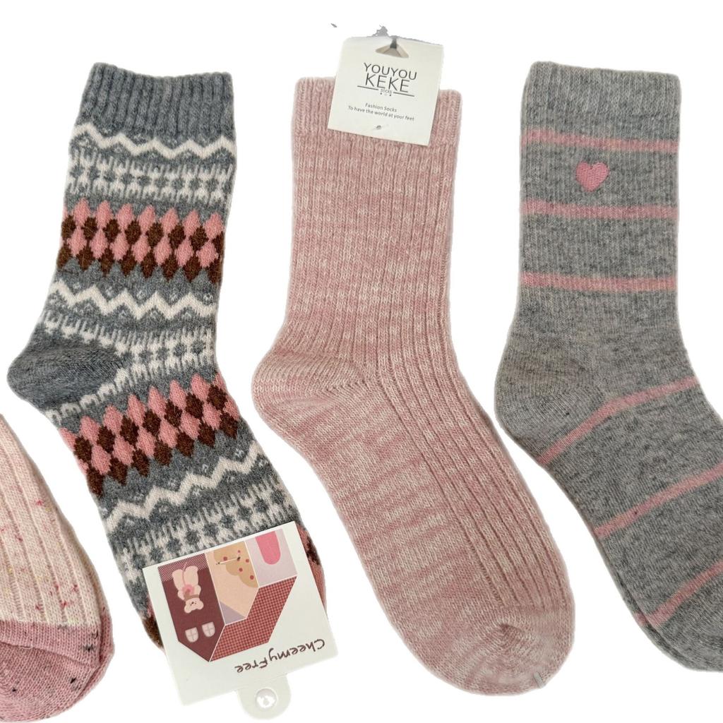 Pink Wool Socks Fleece Thickened Thermal Stockings Internet Celebrity Socks