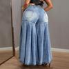 Women High Waist Pleated Wide Leg Denim Pants Casual Long Jeans