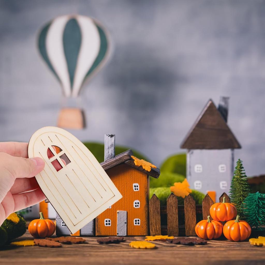 10pcs Wooden Fairy Doors, Unpainted Miniature Doors for DIY Crafting, Garden Mini Fairy House Decor, Unfinished Craft Accessories for Wall