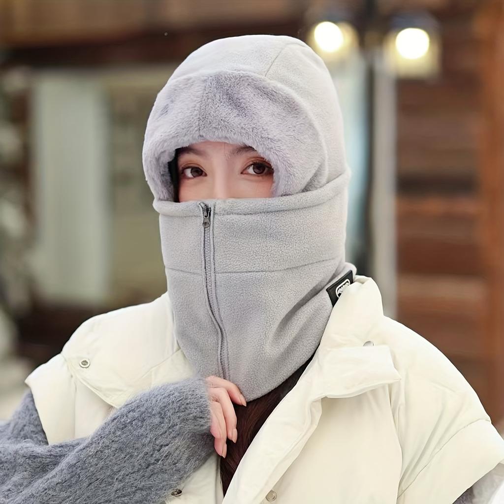 A Personalized Custom Name Hat, Winter Ear Protection Windproof Warm Hat, Thickened Hooded Neck Warmer with Zipper Closure, Face Mask Cycling Hat
