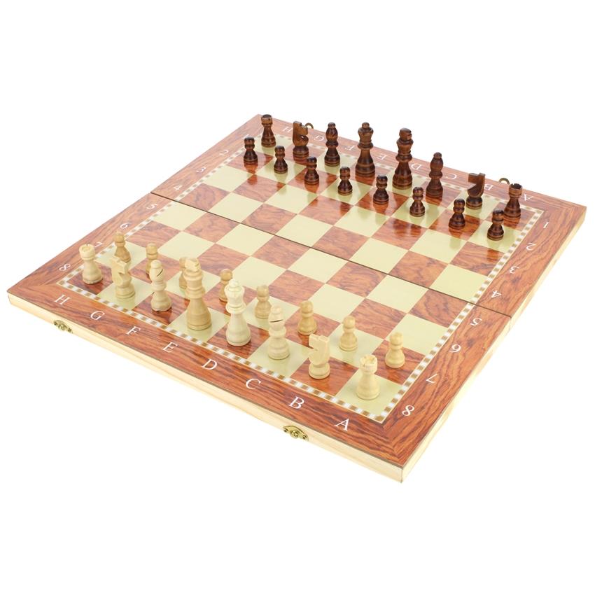 Classic Wooden Chess Board Game 3-in-1 Checkers Backgammon 48X48 Cm