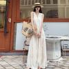 Women's V Neck Sleeveless Maxi Dress Thin Lace Fabric Retro Literary Vacation Style Loose Fit Plus Size Slim Hide Flattering Casual Long Dress